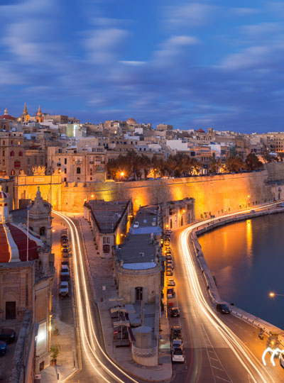 An image of Valletta outskirts at night.