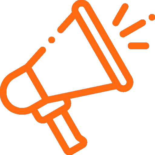 Orange icon of a megaphone